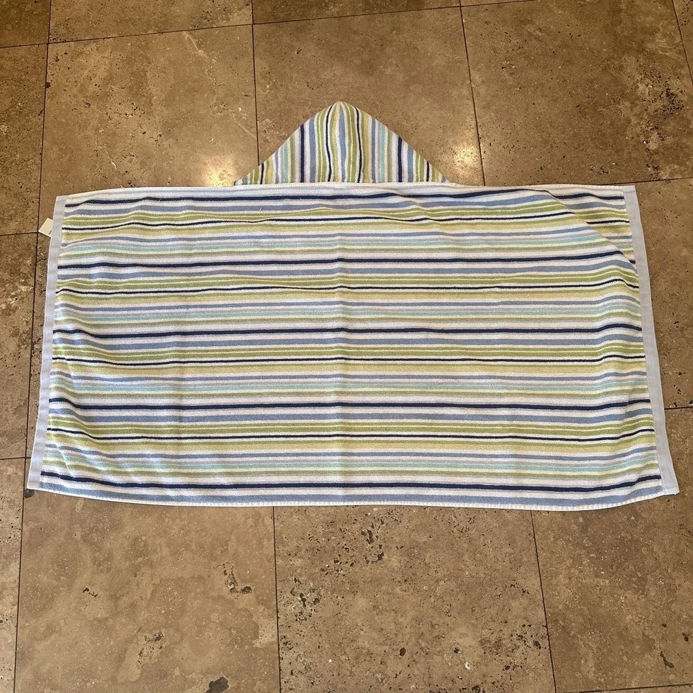 VTG Pottery Barn Kids Striped Hooded Poncho Towel Multicolor Cotton Bath 24x47